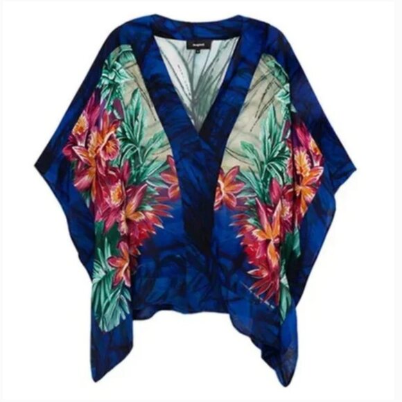 NWT Desigual Siracusa Oriental Inspo Batwing Blouse Multi-Colored Size Small - Picture 2 of 12
